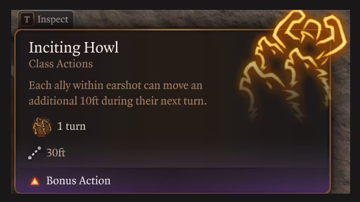 激发嚎叫额外动作 (Inciting Howl Bonus Action)