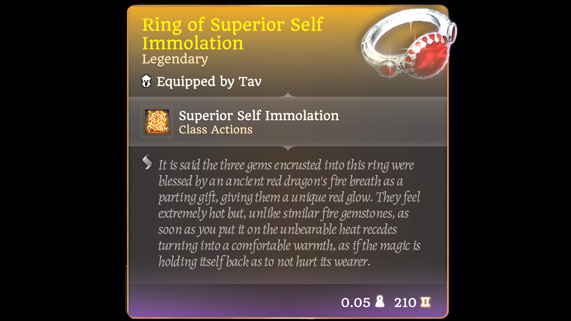 卓越自焚戒指 – 传奇戒指 (Ring of Superior Self Immolation – Legendary Ring)