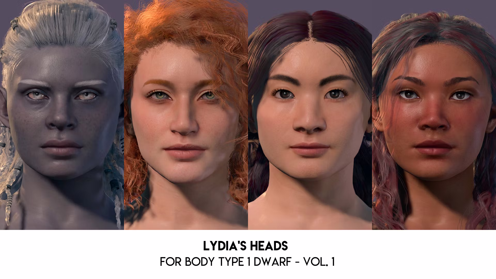 莉迪亚的头部模型 – BT1 矮人版 第一卷 (Lydia’s Heads for BT1 Dwarf – Vol.1)