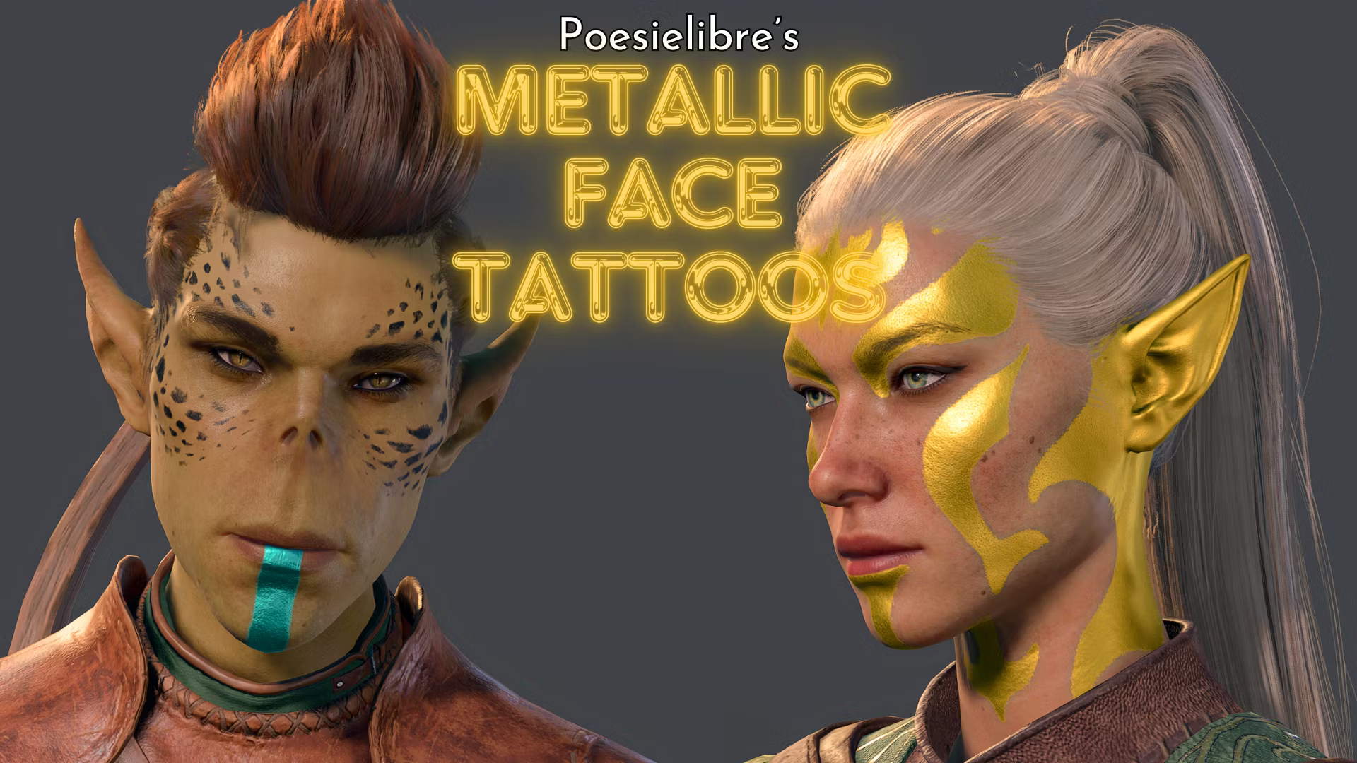 Poesielibre 的金属面部纹身 (Poesielibre’s Metallic Face Tattoos)