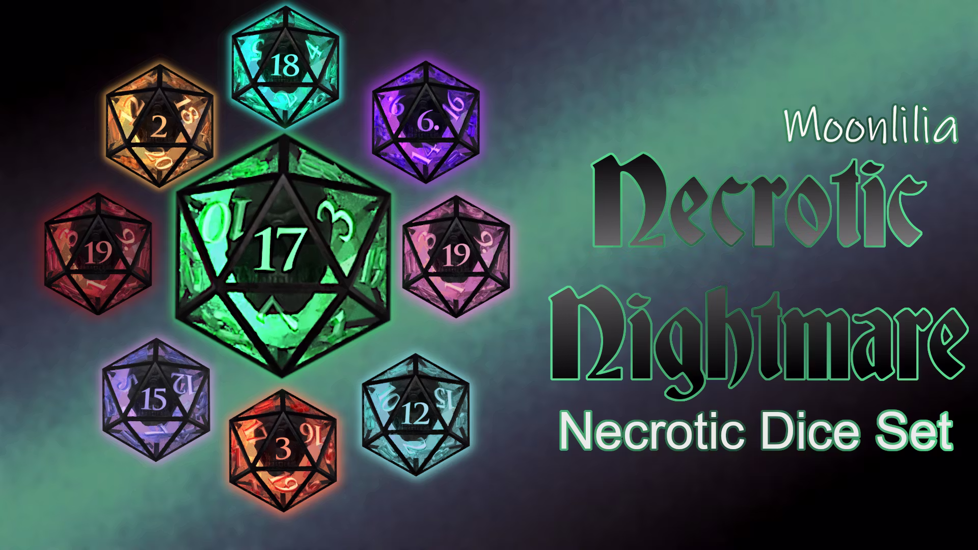 Moonlilia 的腐朽噩梦 – 骰子套装 (Moonlilia’s Necrotic Nightmare – Dice Set)