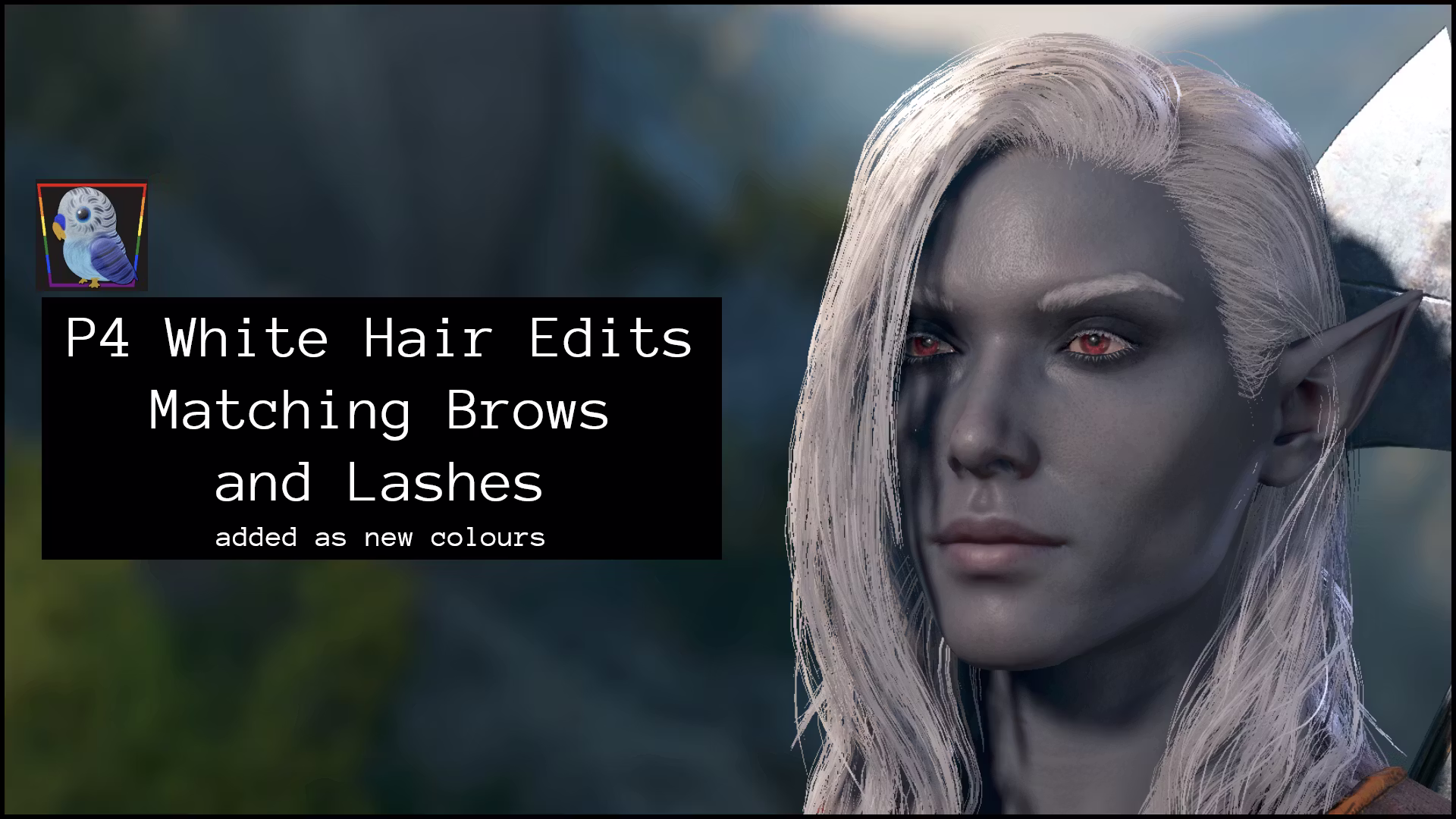 P4 白色头发搭配匹配的眉毛和睫毛 (P4 White Hair with Matching Brows and Lashes)