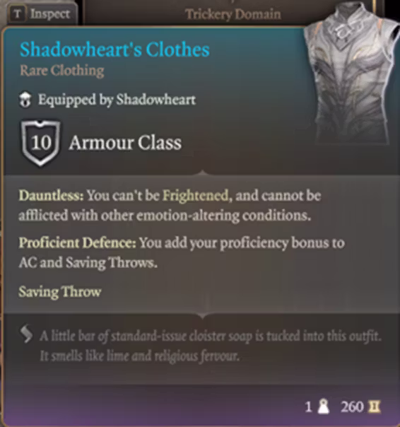 影心的衣物作为护甲 (Shadowheart’s Clothes as Armor)