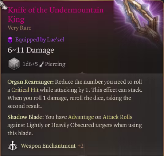 地下山国王之刀重掷修改 (Knife of the Undermountain King reroll change)