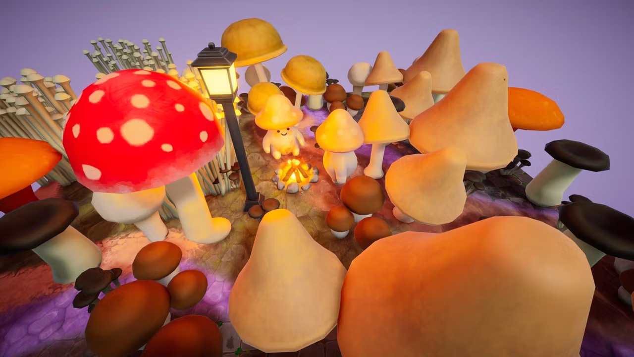 蘑菇森林中的藤编篮子